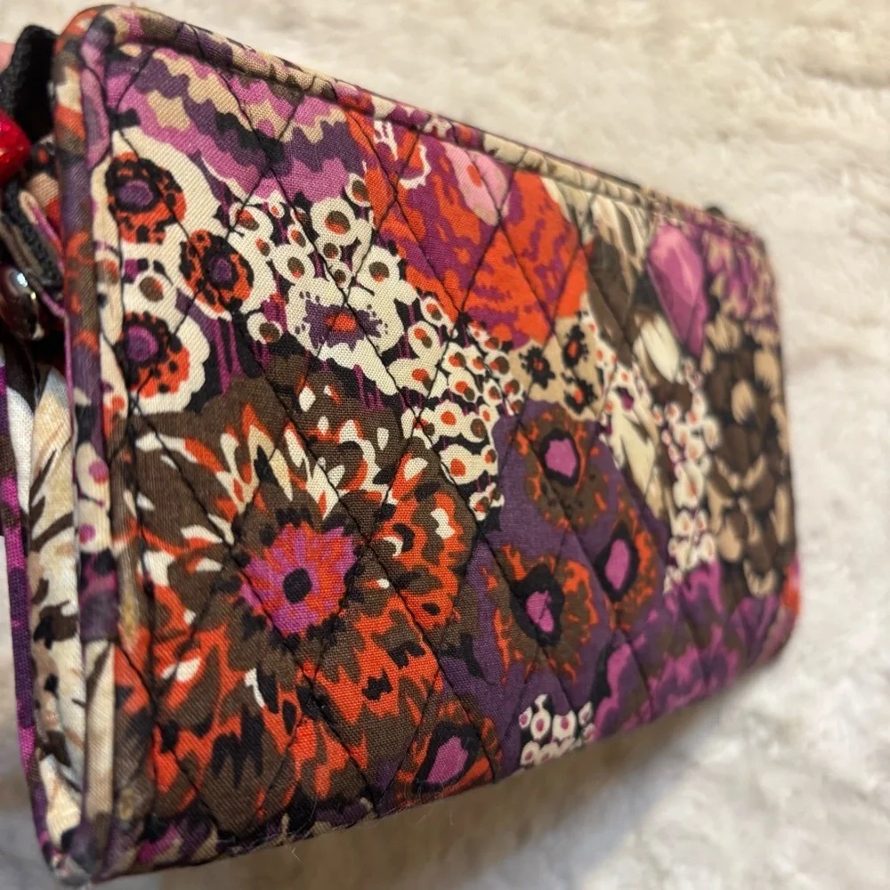 Vera Bradley Wristlet Wallet Floral Fabric Purple Pink Tan Red Cream Zipup